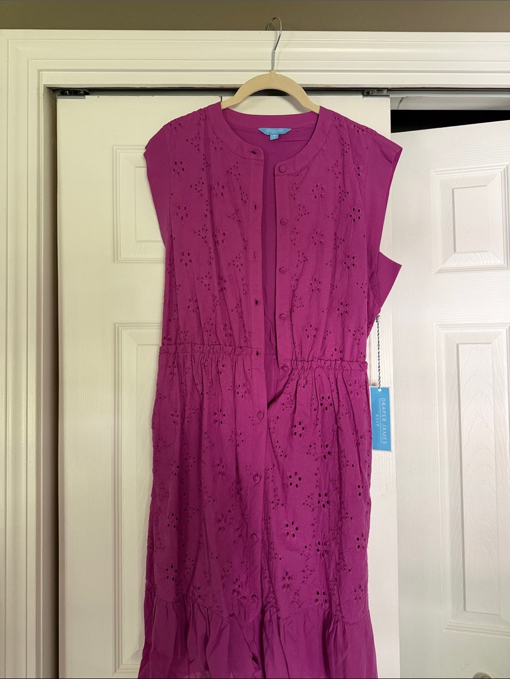 Draper James Fuchsia Eyelet Button-Front Midi Dress